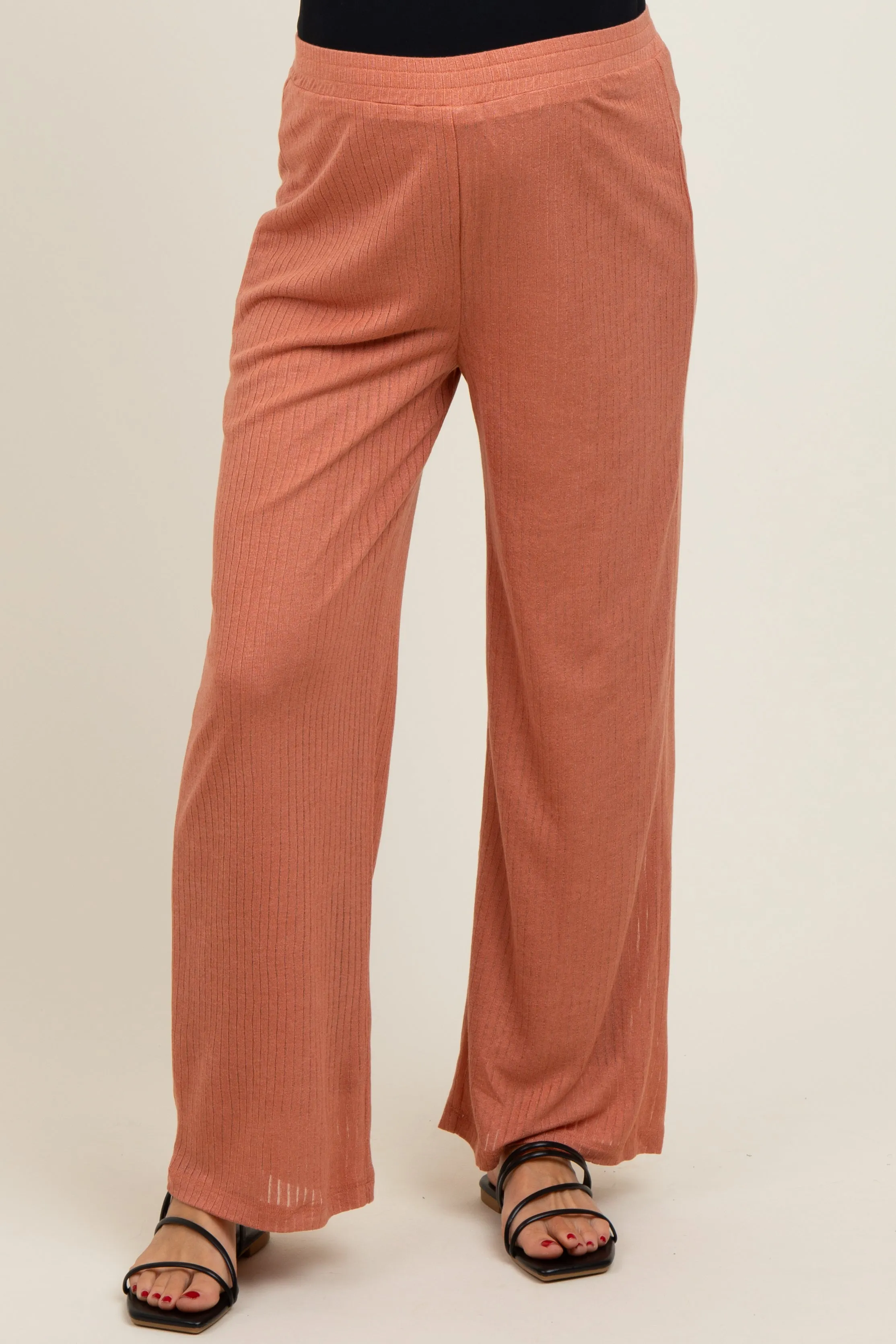 Rust Ribbed Side Pocket Maternity Lounge Pants sold by Pinkblush product image thumbnail 3