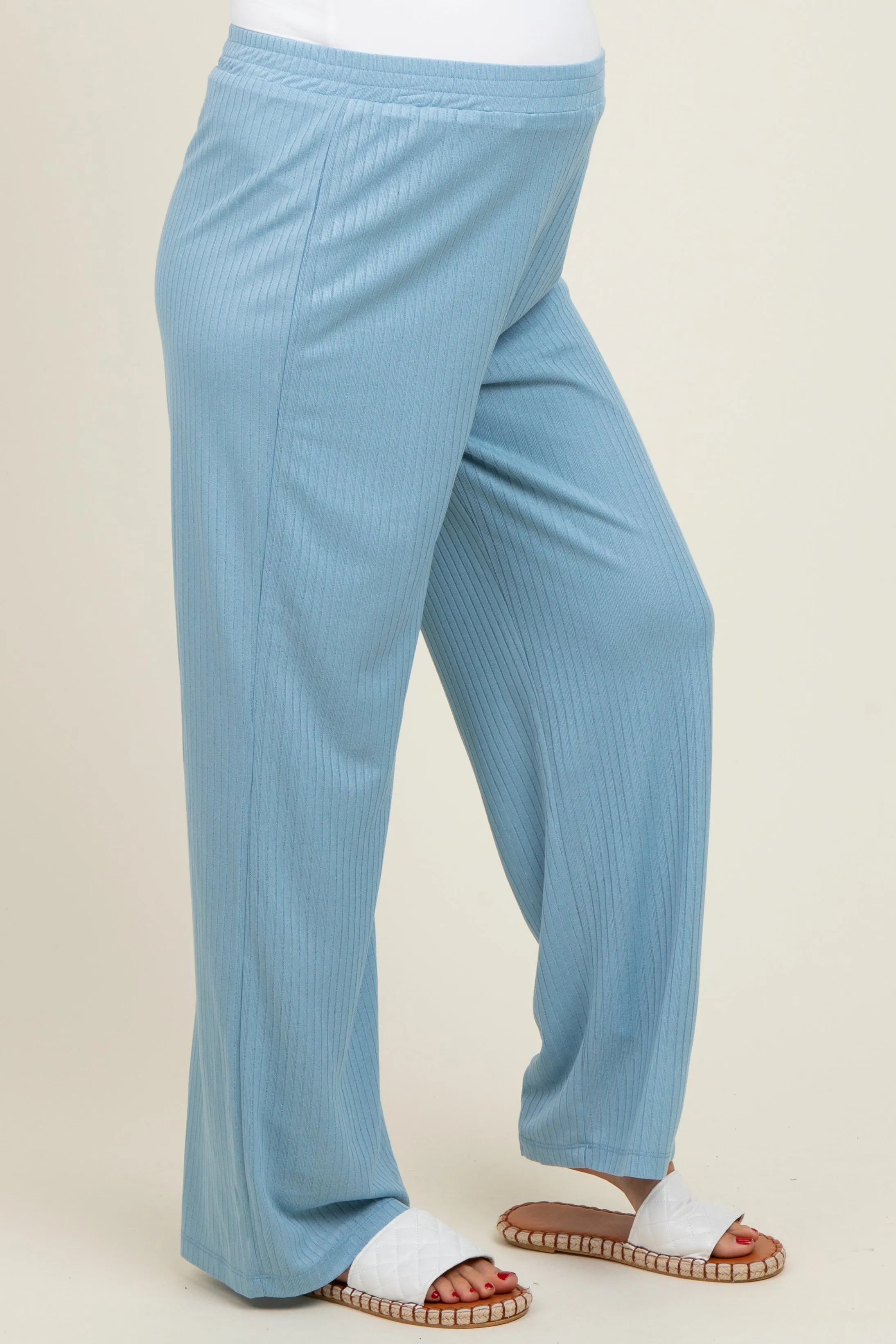 Light Blue Ribbed Side Pocket Maternity Lounge Pants sold by Pinkblush product image thumbnail 3