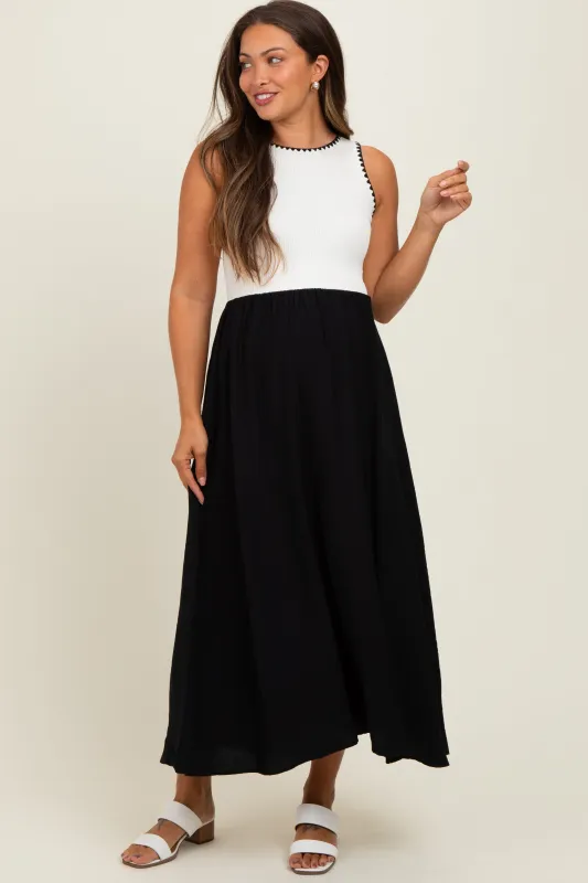 Black Contrast Knit Top Sleeveless Maternity Midi Dress sold by Pinkblush