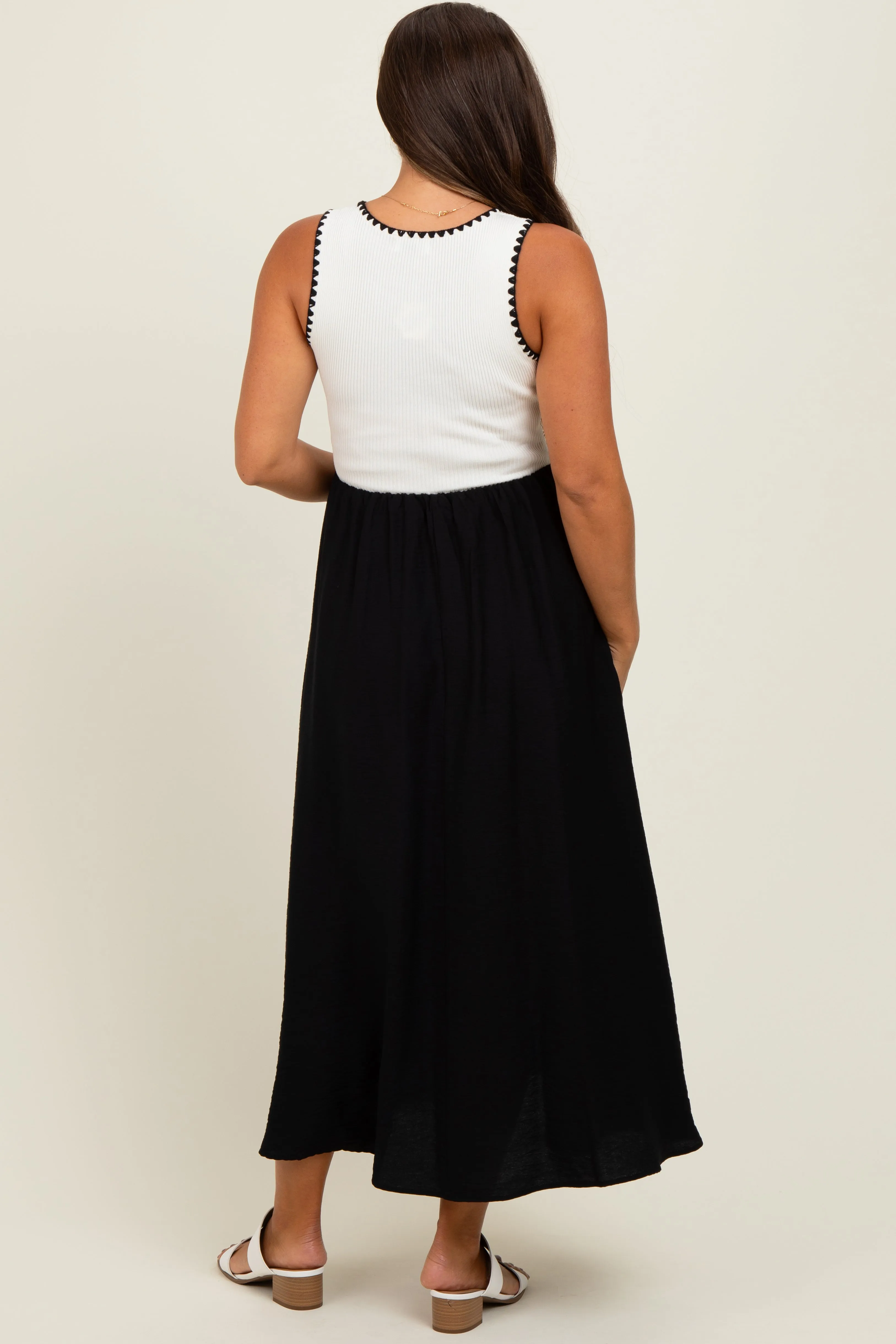 Black Contrast Knit Top Sleeveless Maternity Midi Dress sold by Pinkblush product image thumbnail 3