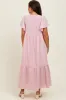 Pink/Silver Striped Short Sleeve V-Neck Tiered Maternity Midi Dress sold by Pinkblush