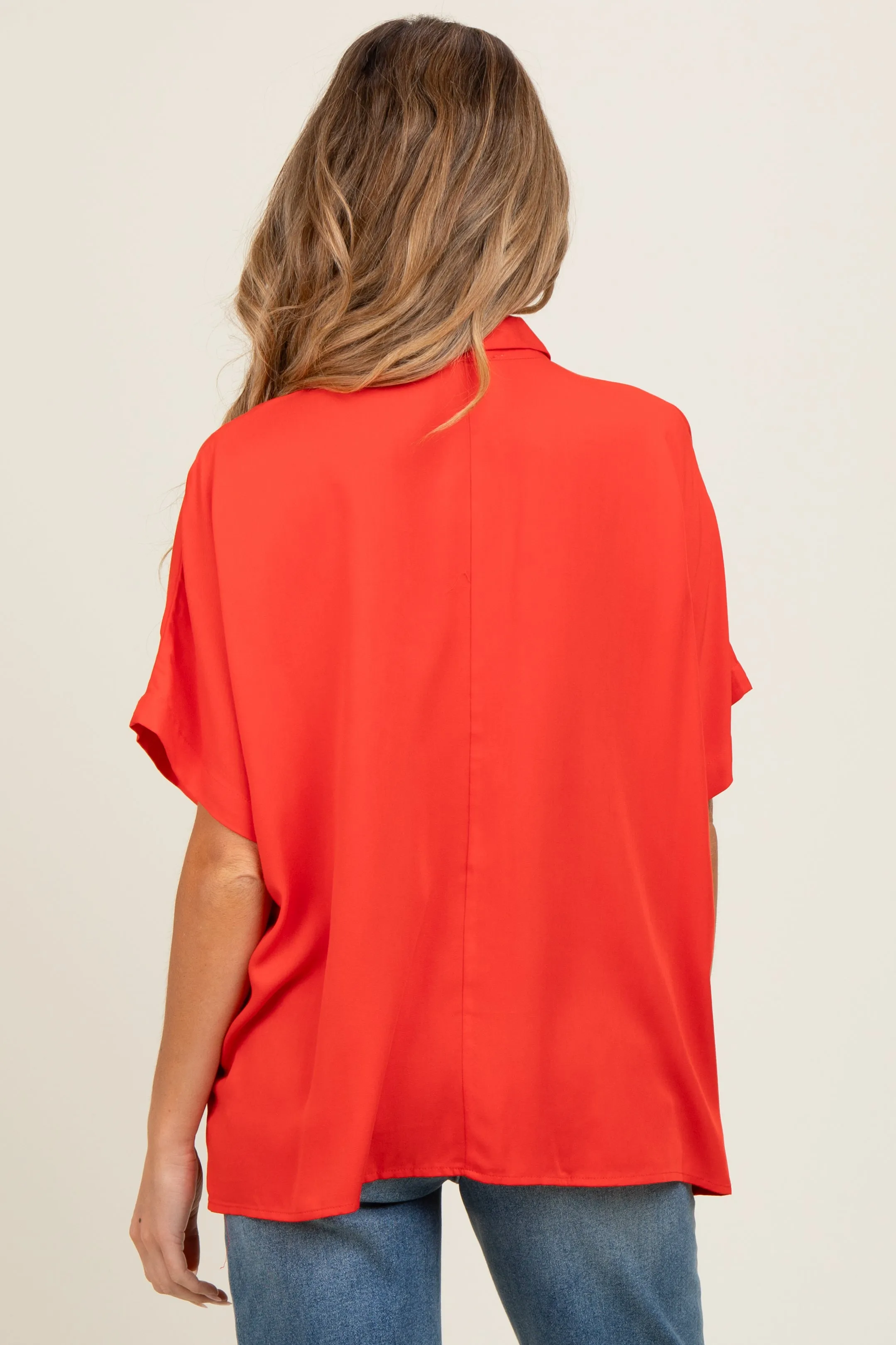 Red Dolman Sleeve Button Down Maternity Blouse sold by Pinkblush product image thumbnail 3