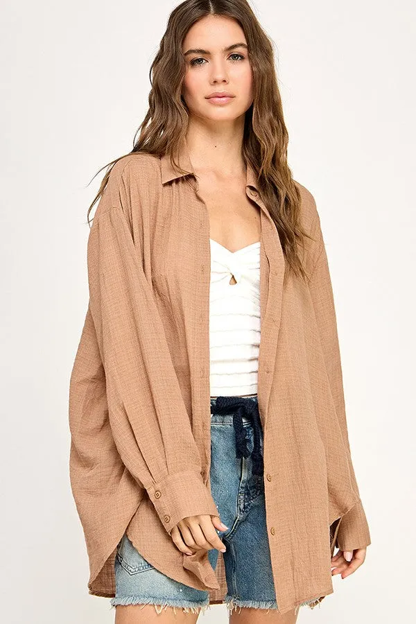 Mocha Oversized Maternity Button Down Shirt sold by Pinkblush product image thumbnail 4