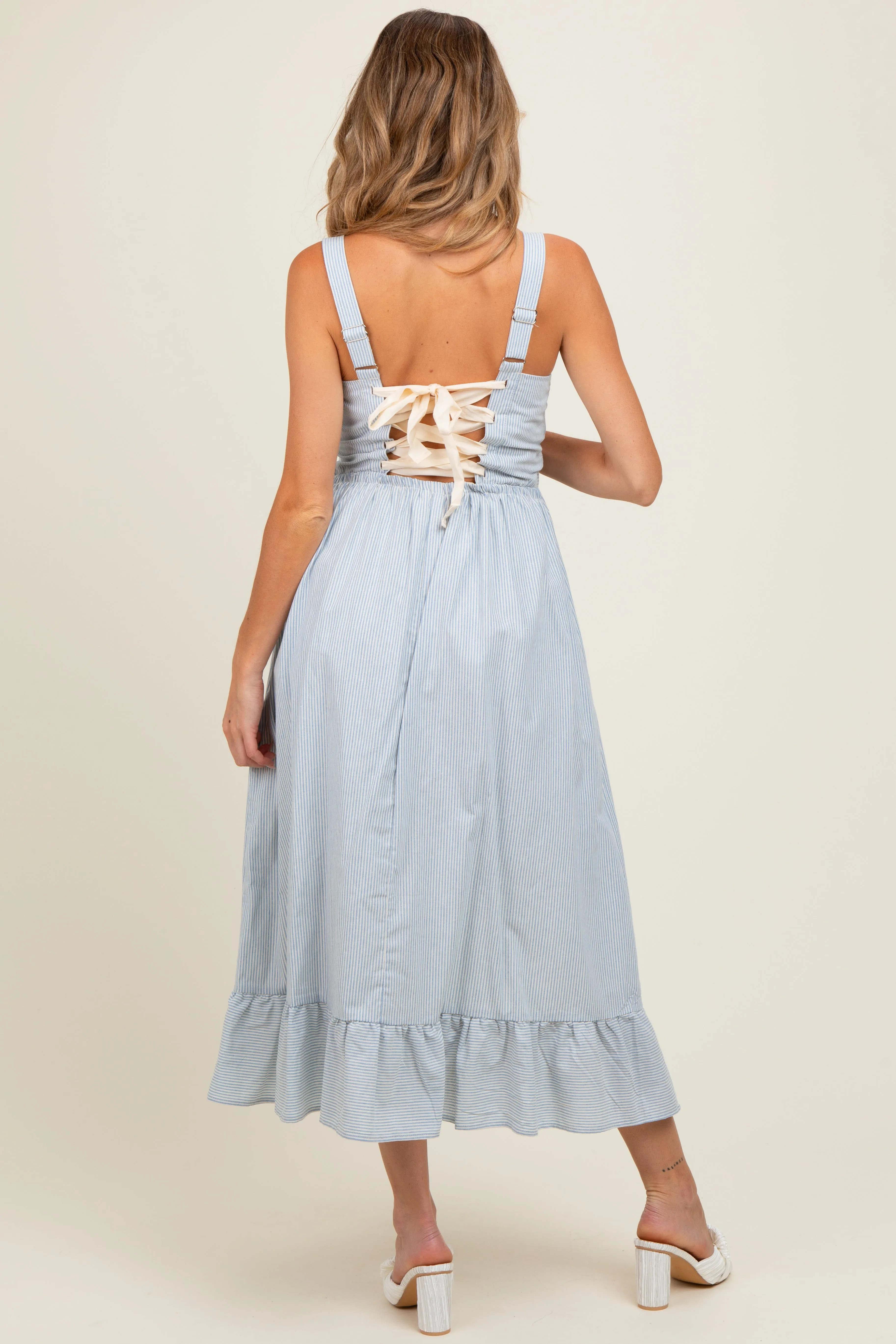 Light Blue Striped Cotton Sleeveless Maternity Dress sold by Pinkblush product image thumbnail 3