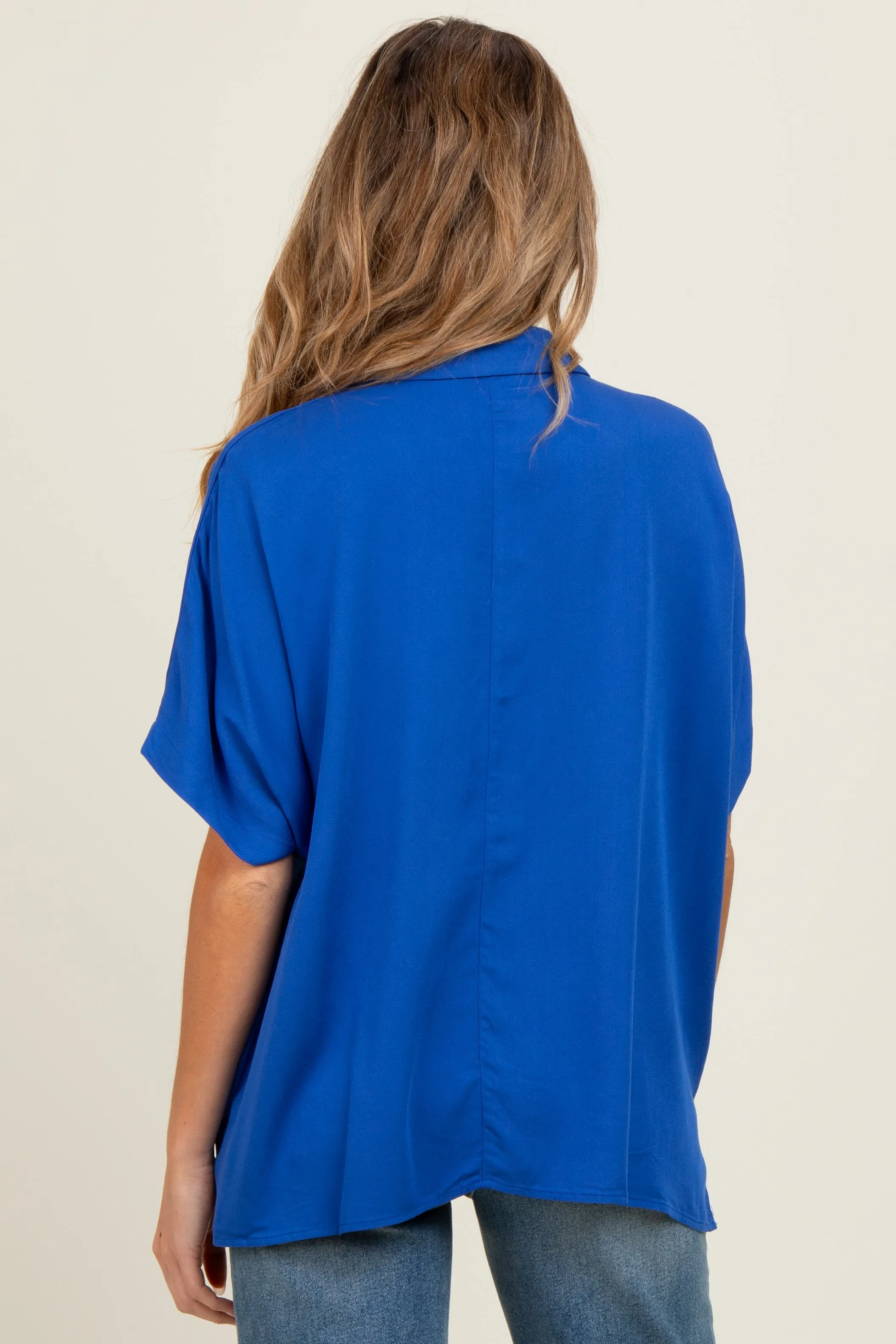 Royal Blue Dolman Sleeve Button Down Maternity Blouse sold by Pinkblush product image thumbnail 2