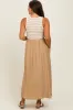 Camel Contrast Striped Knit Sleeveless Maternity Midi Dress sold by Pinkblush