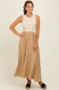 Camel Contrast Striped Knit Sleeveless Maternity Midi Dress sold by Pinkblush
