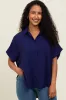 Navy Solid Collared Button-Up Maternity Top sold by Pinkblush