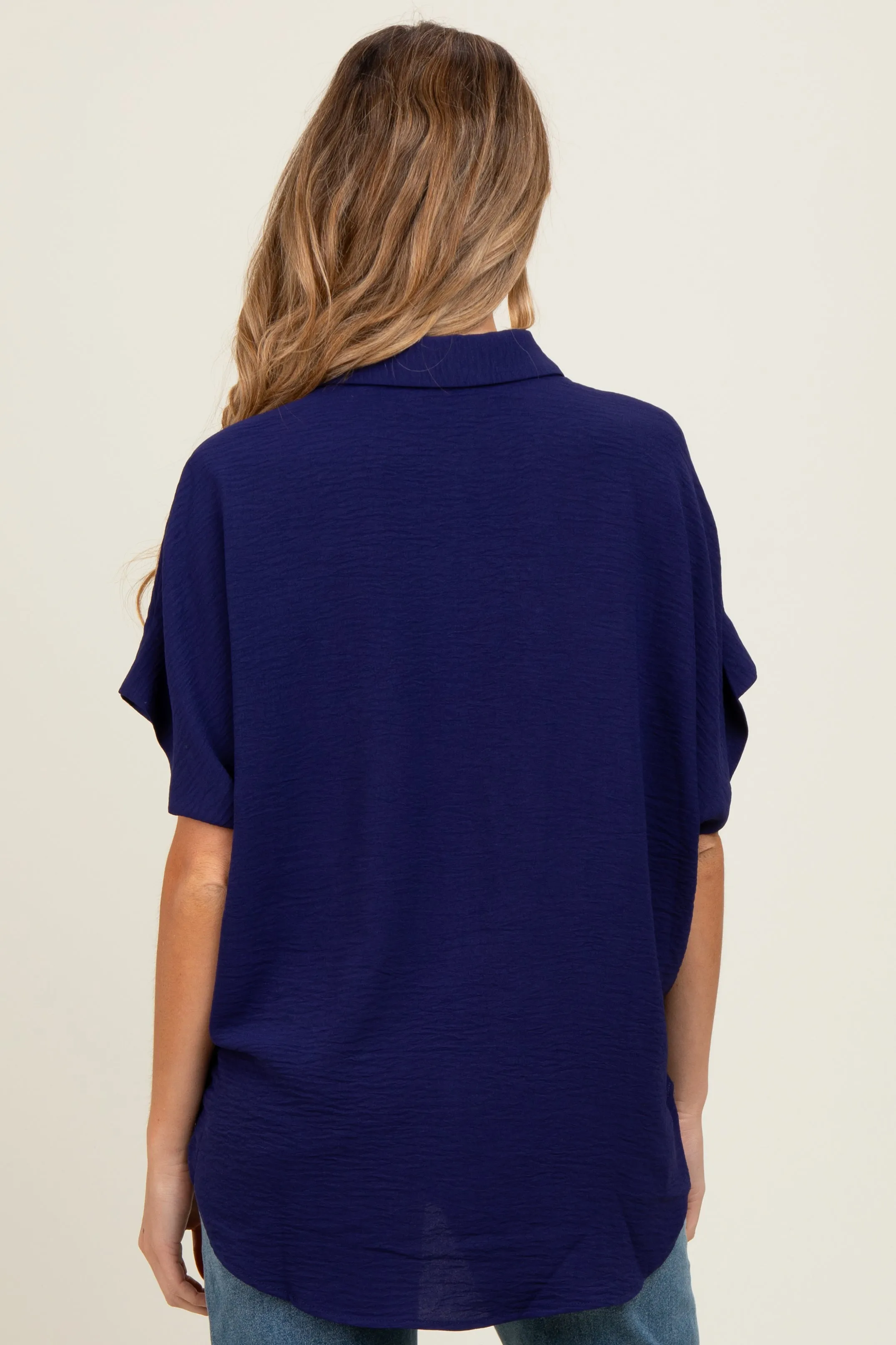 Navy Solid Collared Button-Up Maternity Top sold by Pinkblush product image thumbnail 3