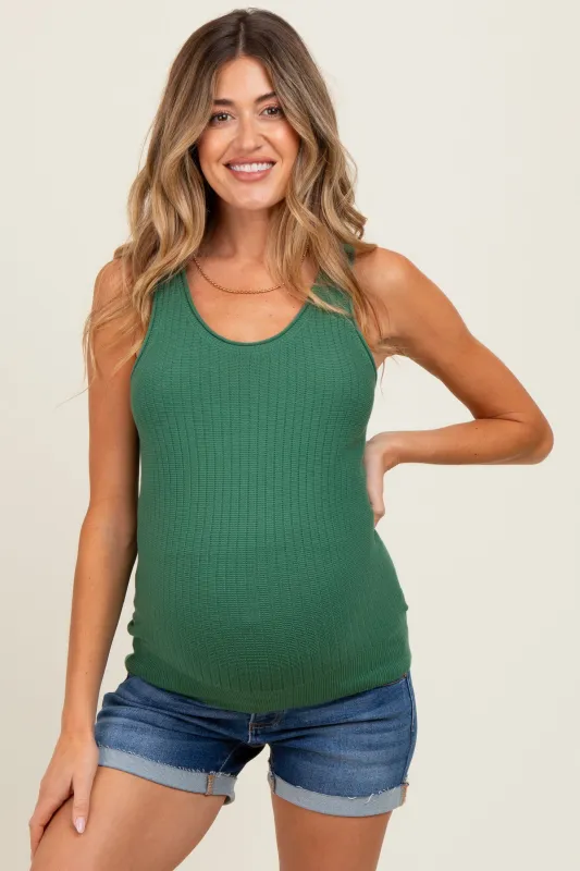 Forest Green Ribbed Knit Maternity Tank Top sold by Pinkblush