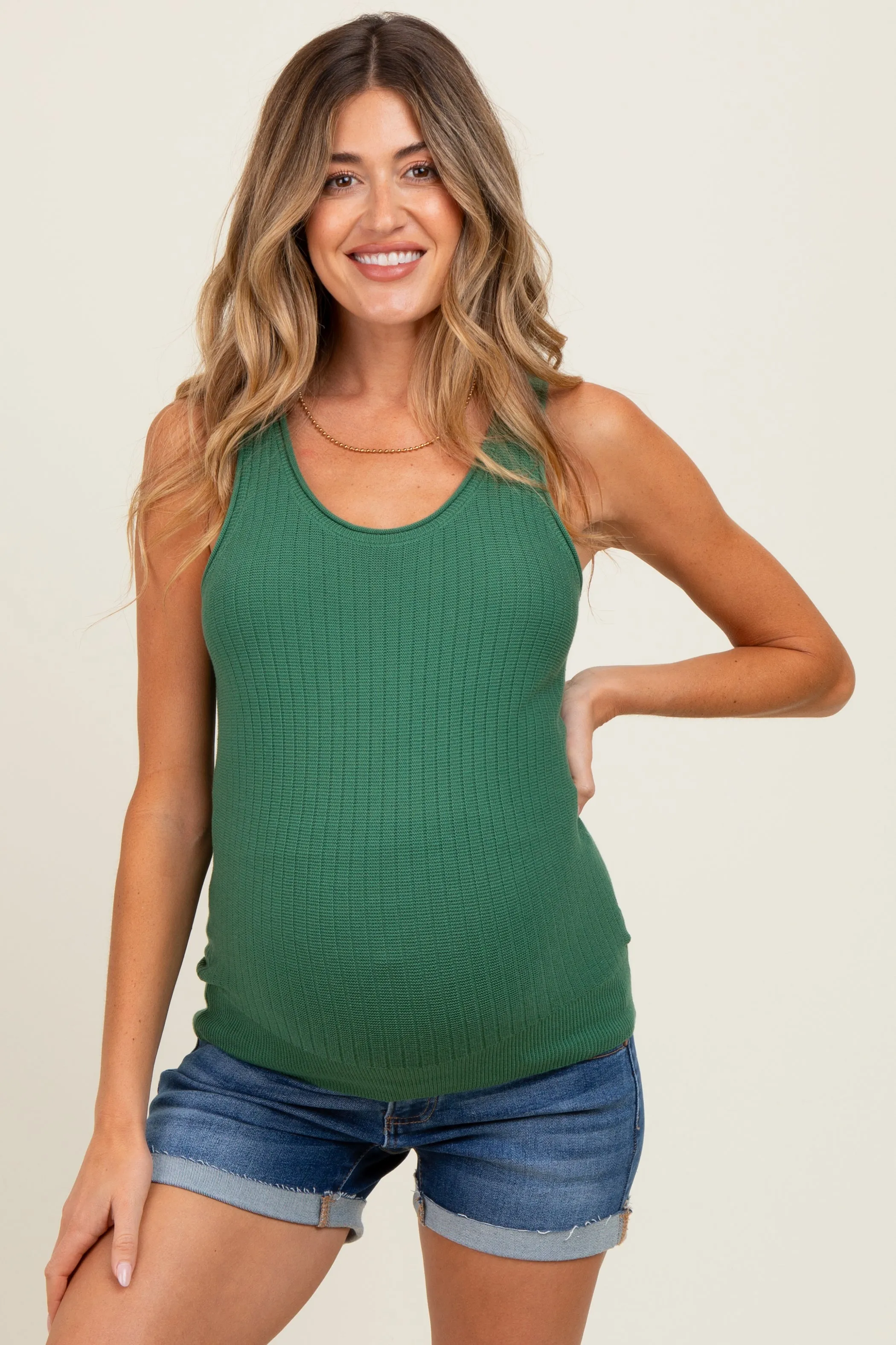 Forest Green Ribbed Knit Maternity Tank Top sold by Pinkblush