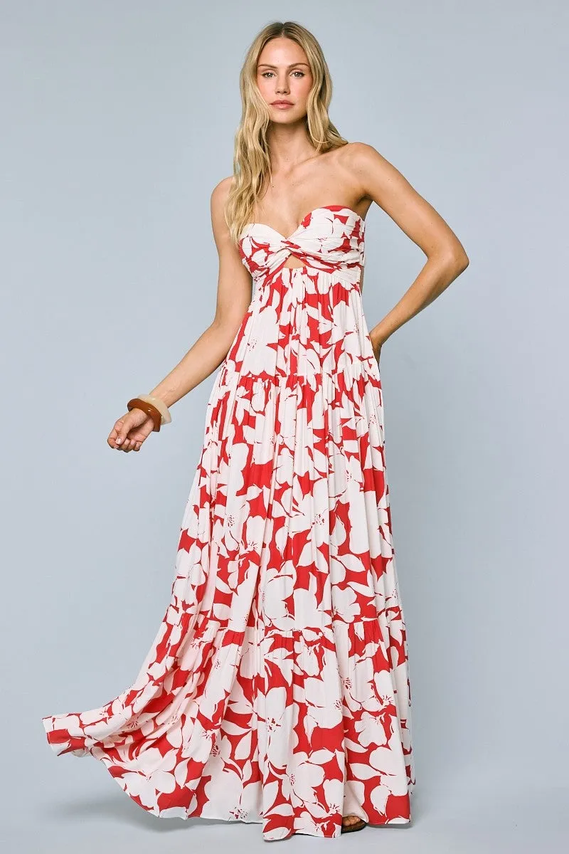 Red Floral Strapless Cutout Back Maternity Maxi Dress sold by Pinkblush product image thumbnail 5