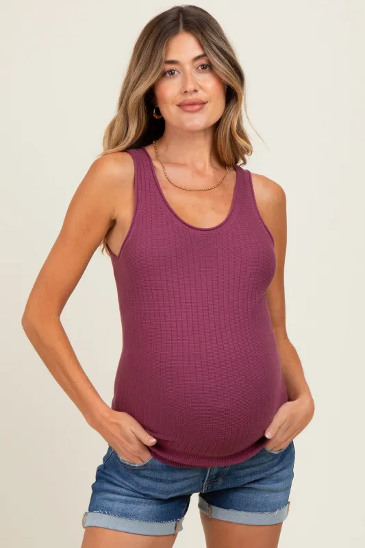 Plum Ribbed Knit Maternity Tank Top sold by Pinkblush