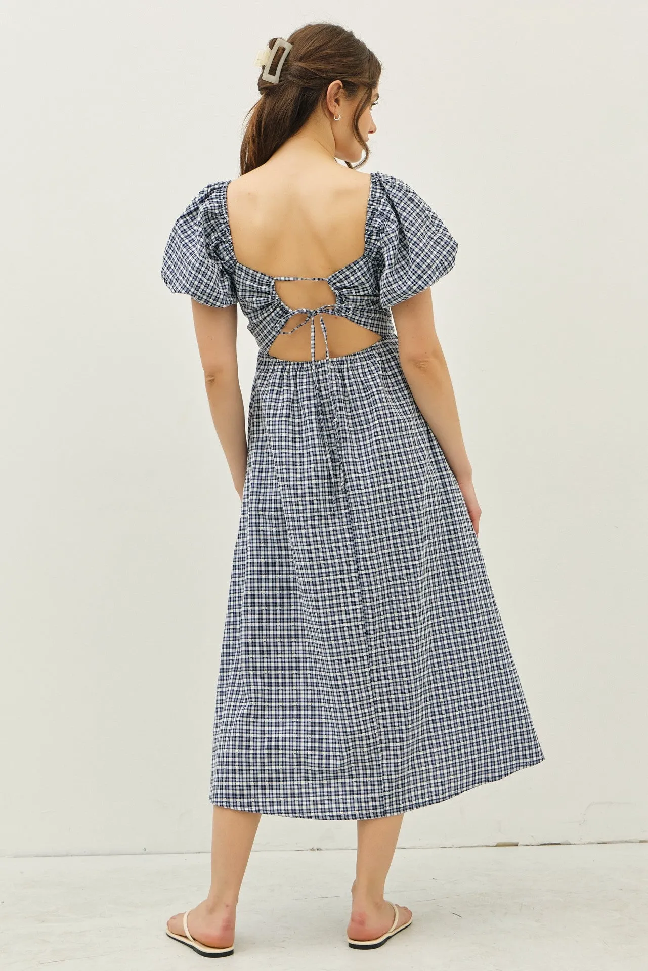 Navy Textured Plaid Pen Back Midi Dress sold by Pinkblush product image thumbnail 4