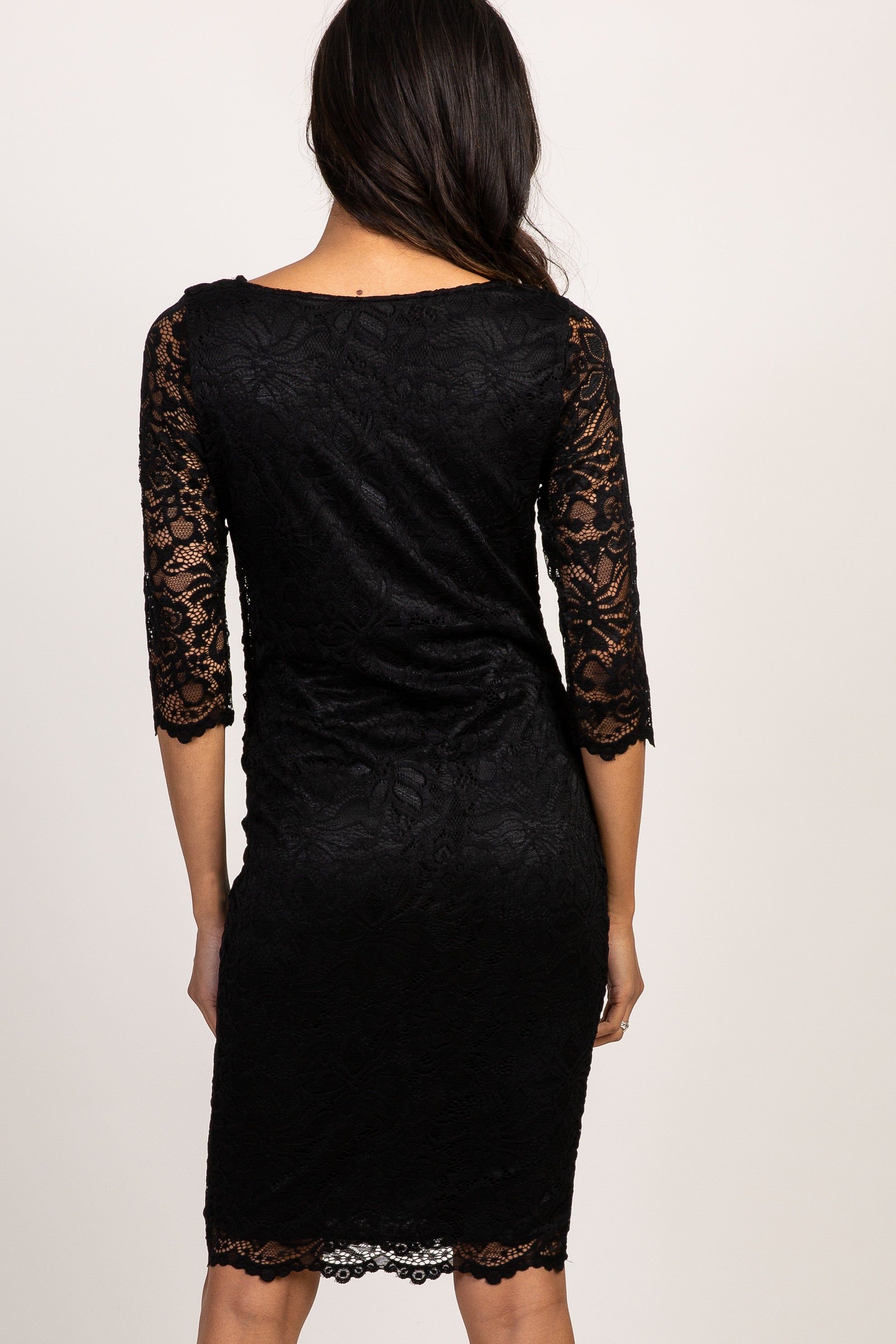 PinkBlush Black Lace Fitted 3/4 Sleeve Maternity Dress sold by Pinkblush product image thumbnail 4