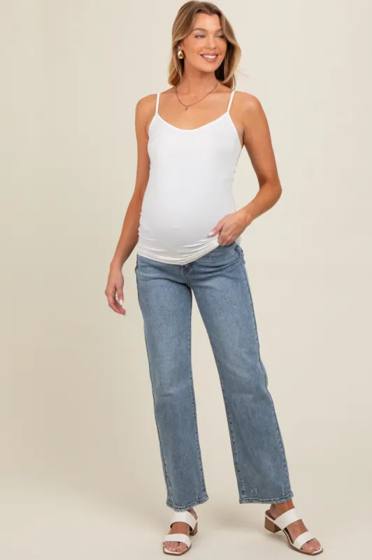 Blue Raw Hem Distressed Maternity Straight Leg Jeans sold by Pinkblush
