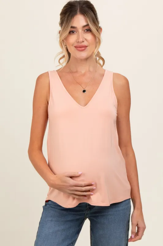 Peach V-Neck Maternity Tank Top sold by Pinkblush