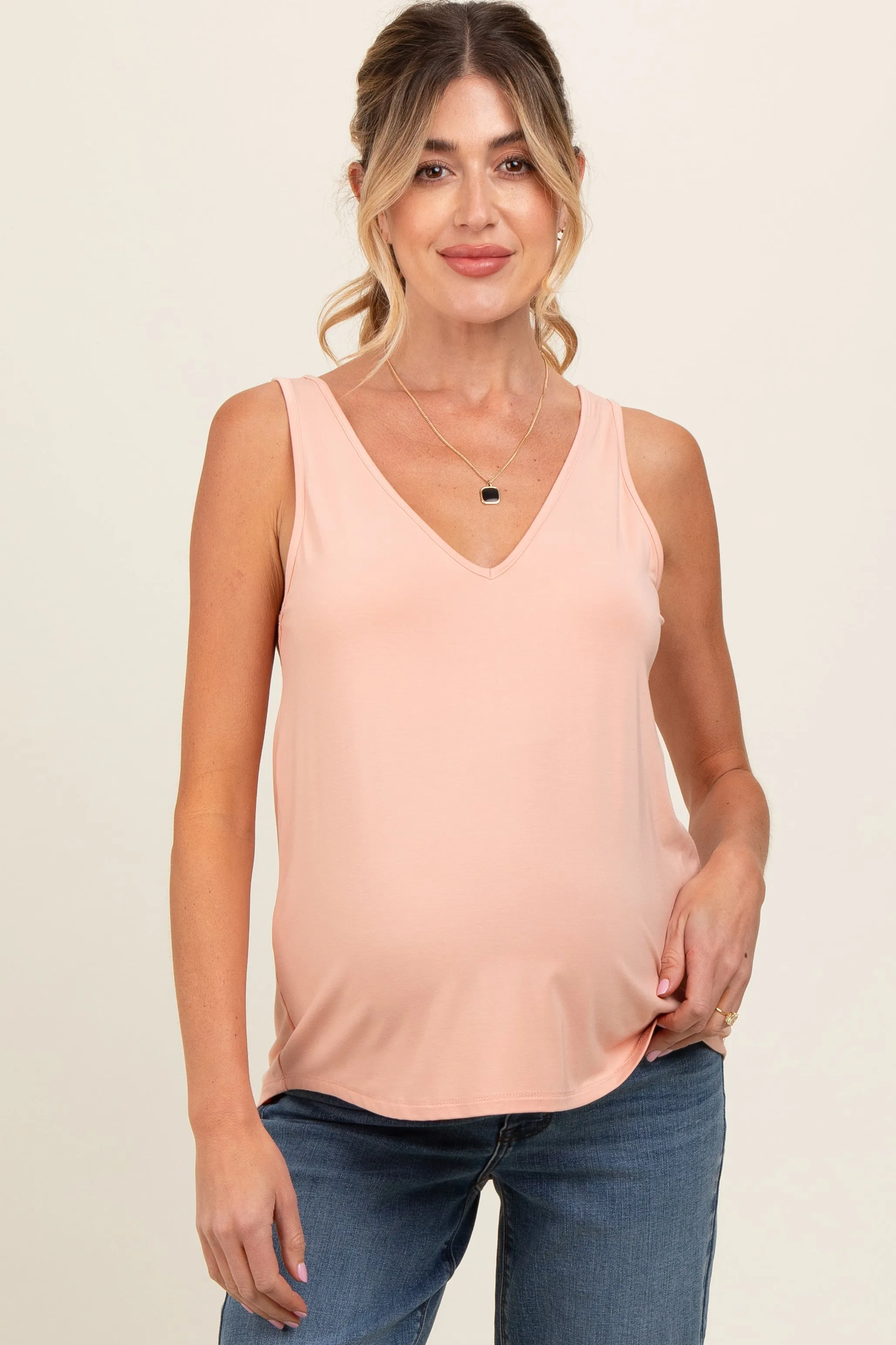 Peach V-Neck Maternity Tank Top sold by Pinkblush product image thumbnail 2