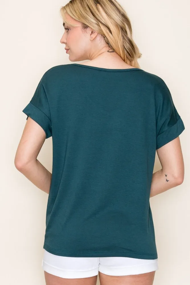 Forest Green V-Neck Front Pocket Short Sleeve T-Shirt sold by Pinkblush product image thumbnail 3