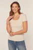 Cream Ribbed Square Neck T-Shirt sold by Pinkblush