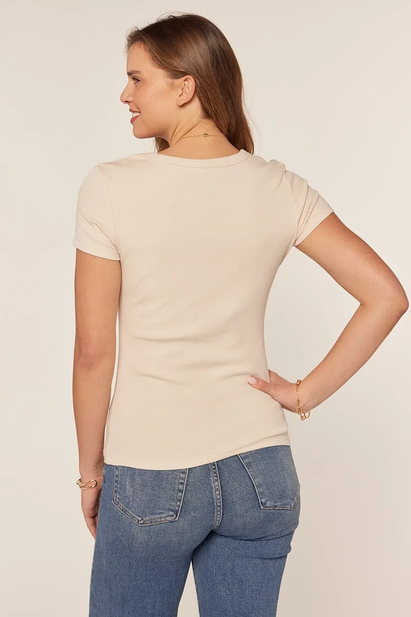 Cream Ribbed Square Neck T-Shirt sold by Pinkblush product image thumbnail 3