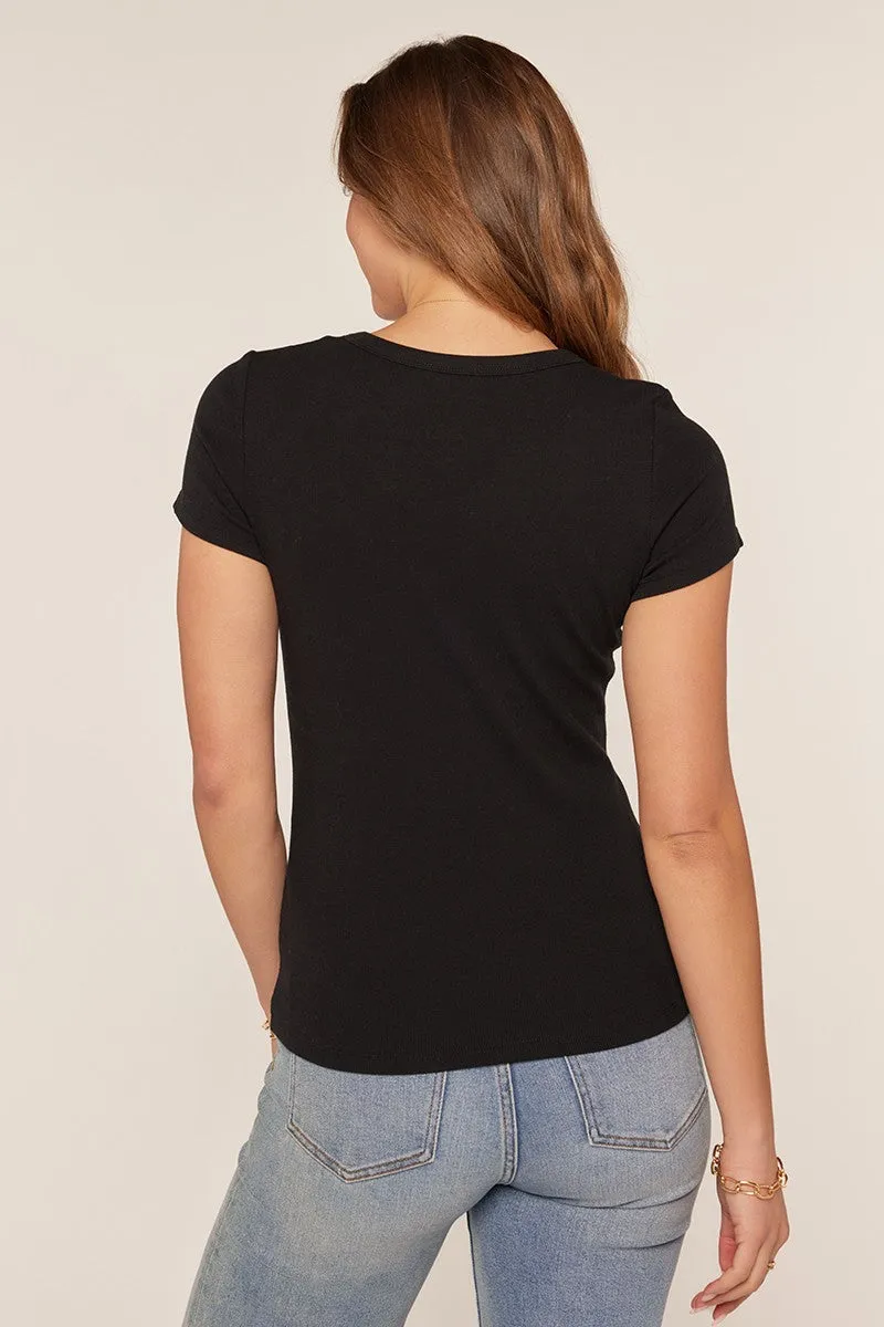 Black Ribbed Square Neck T-Shirt sold by Pinkblush product image thumbnail 3