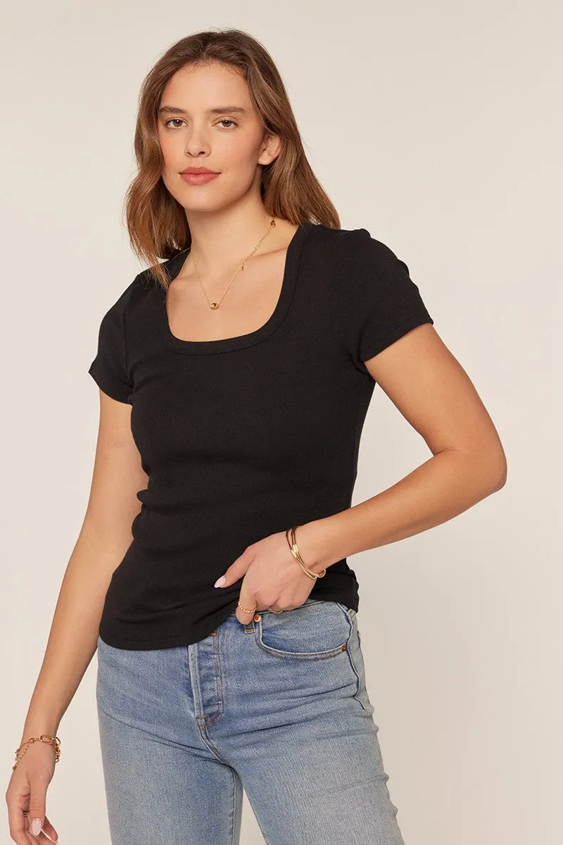 Black Ribbed Square Neck T-Shirt sold by Pinkblush