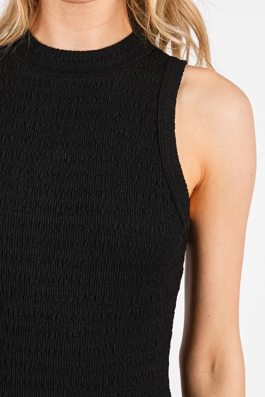 Black Textured Stripe Mock Neck Tank Top sold by Pinkblush product image thumbnail 5