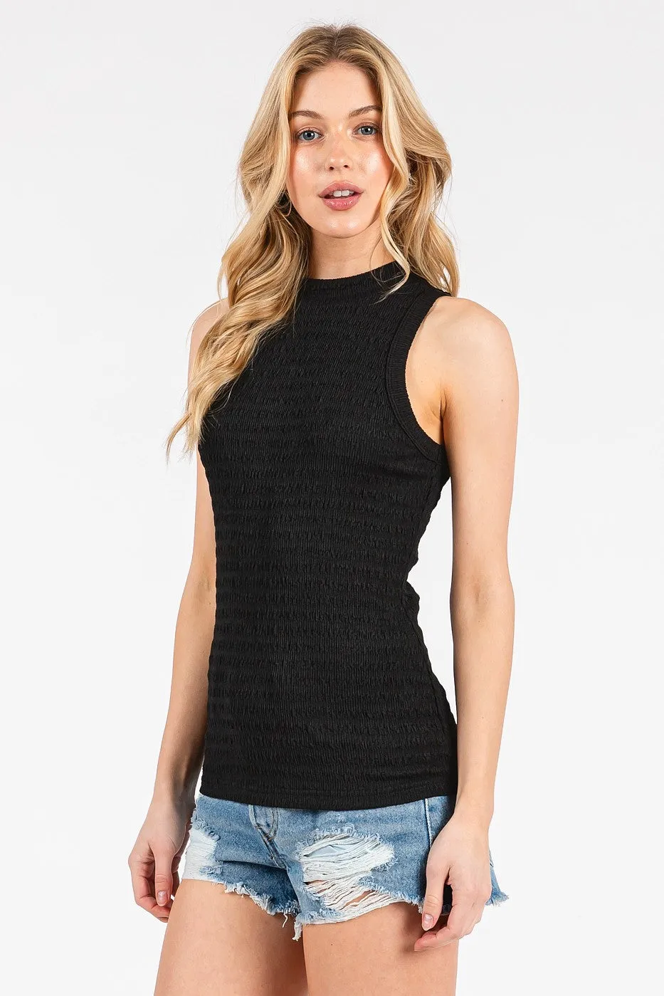 Black Textured Stripe Mock Neck Tank Top sold by Pinkblush product image thumbnail 2