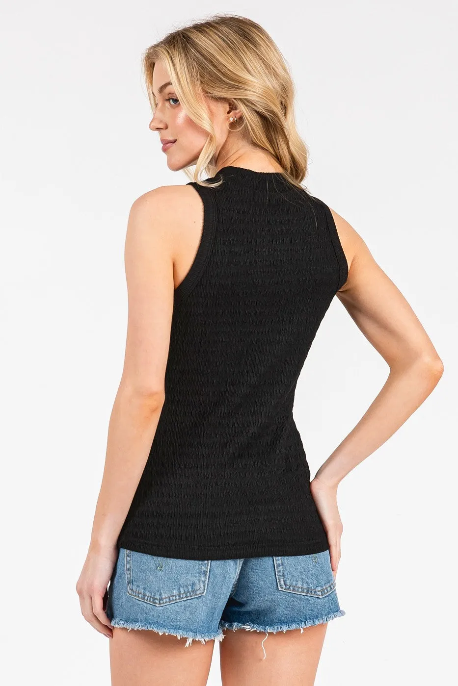 Black Textured Stripe Mock Neck Tank Top sold by Pinkblush product image thumbnail 3