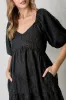 Black Leaf Textured Tiered Midi Dress sold by Pinkblush
