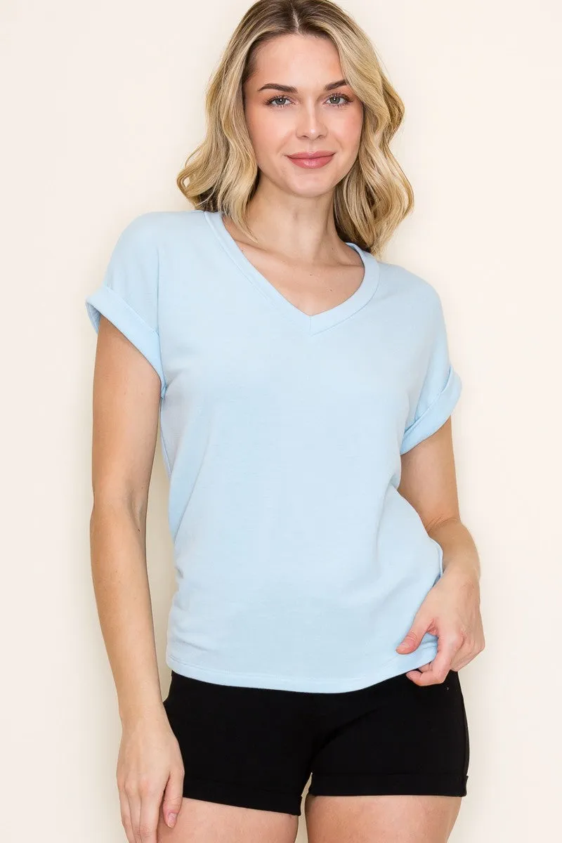 Light Blue Terry Short Sleeve Top sold by Pinkblush