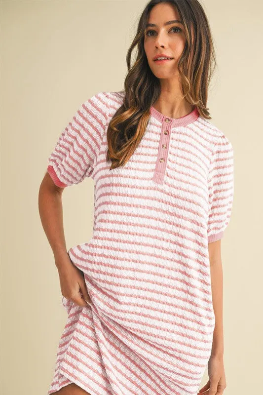 Light Pink Striped Textured Knit Button Up Dress sold by Pinkblush