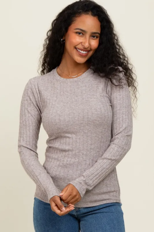 Mocha Ribbed Long Sleeve Top sold by Pinkblush