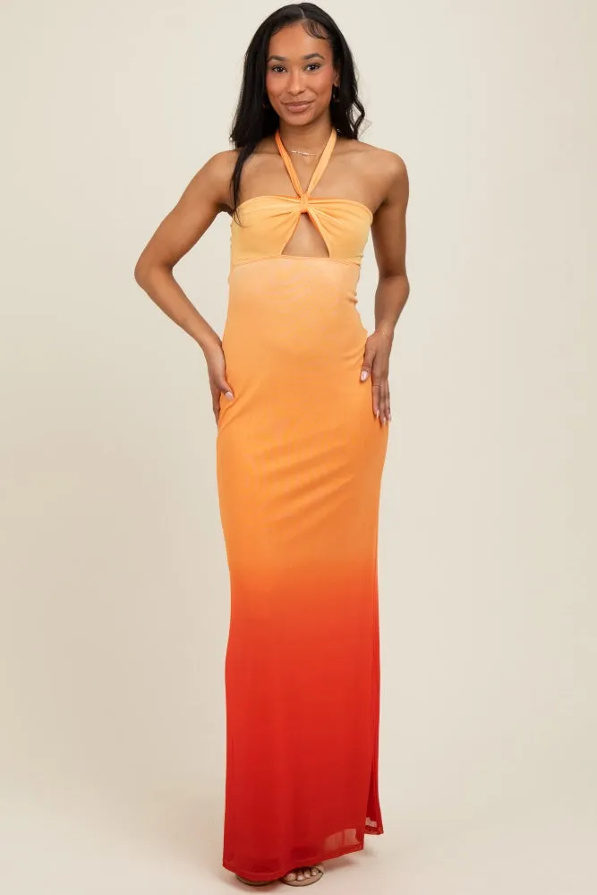 Peach Ombre Halter Neck Cutout Maxi Dress sold by Pinkblush product image thumbnail 2