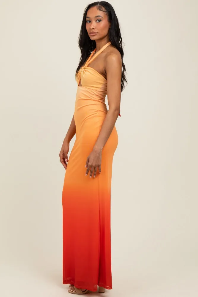 Peach Ombre Halter Neck Cutout Maxi Dress sold by Pinkblush product image thumbnail 3