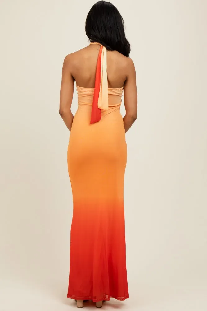 Peach Ombre Halter Neck Cutout Maxi Dress sold by Pinkblush product image thumbnail 4