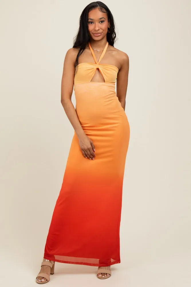 Peach Ombre Halter Neck Cutout Maxi Dress sold by Pinkblush