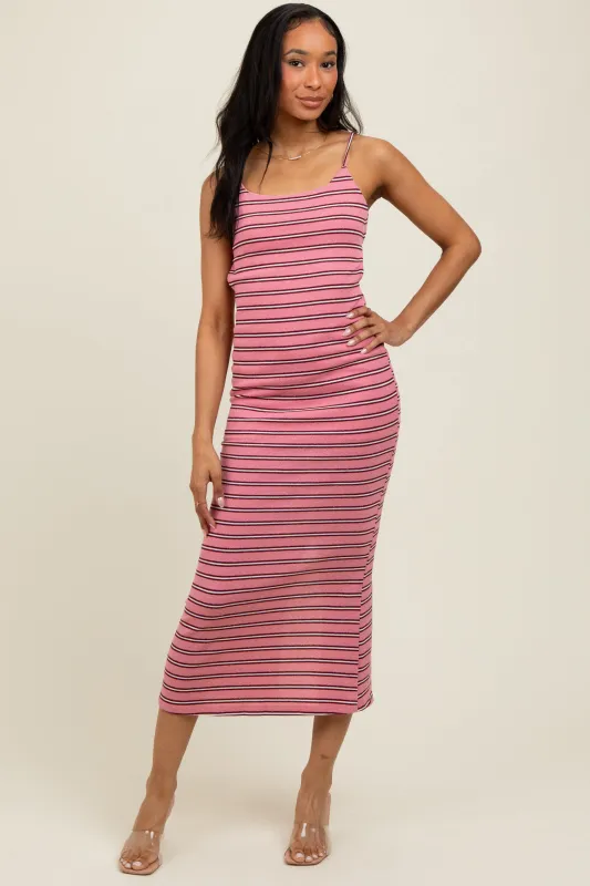 Pink Striped Backless Tie Maxi Dress sold by Pinkblush