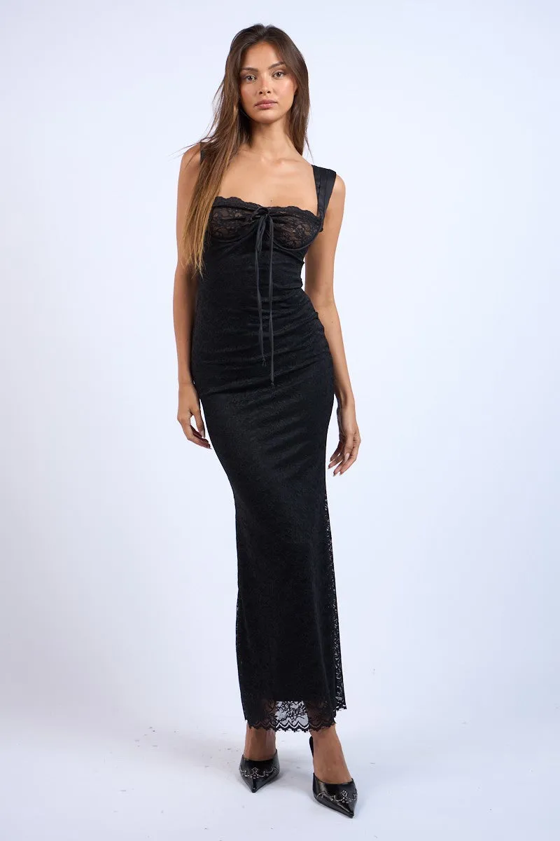 Black Floral Embroidered Lace Maxi Dress sold by Pinkblush