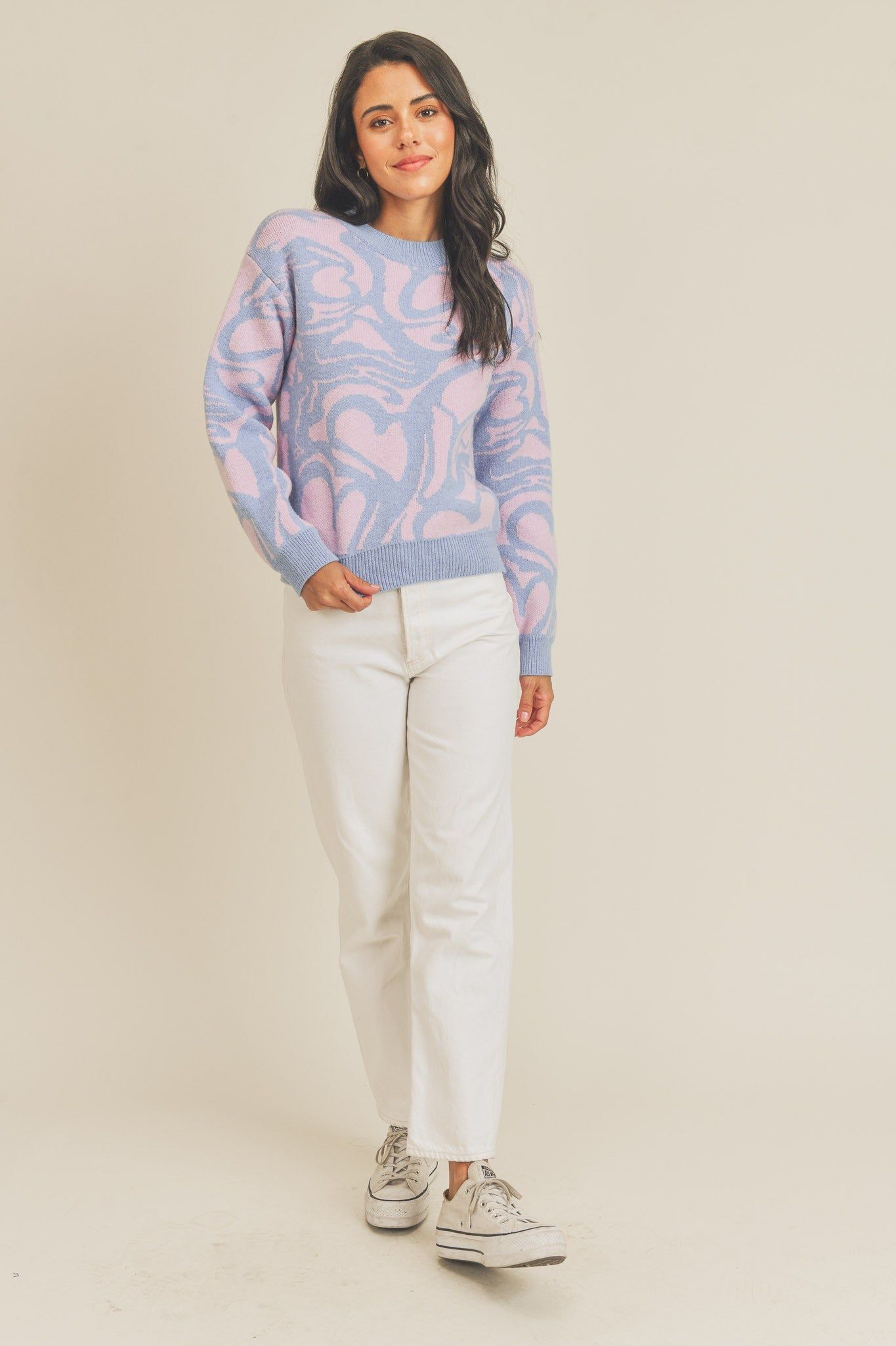Pink Blue Multi Abstract Heart Knit Sweater sold by Pinkblush product image thumbnail 5