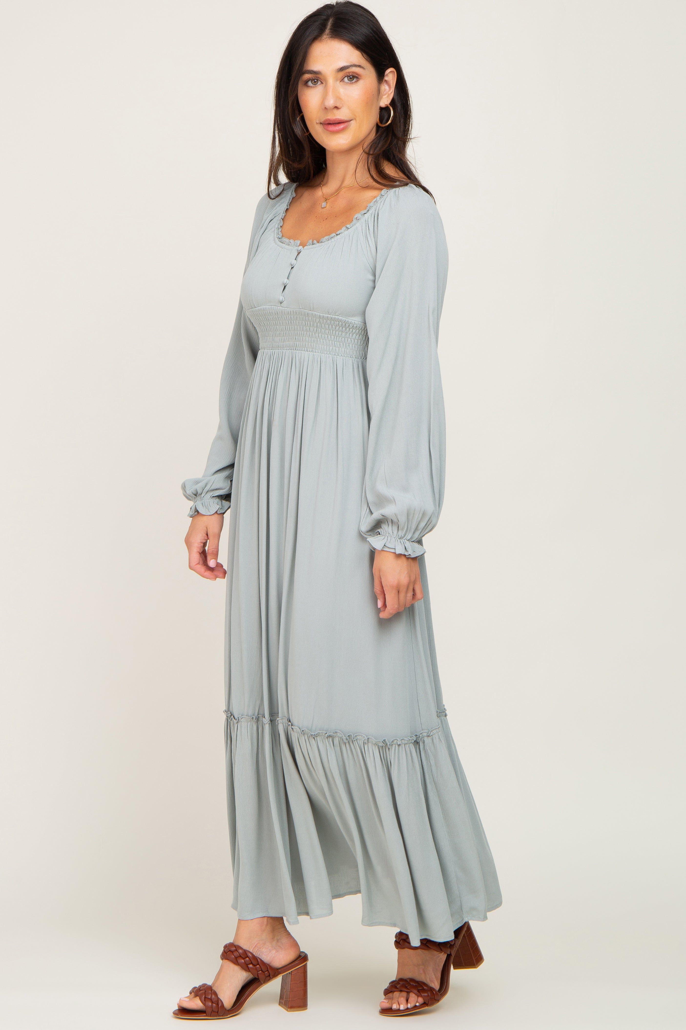 Light Blue Lace Trim Smocked Waist Maxi Dress sold by Pinkblush product image thumbnail 2