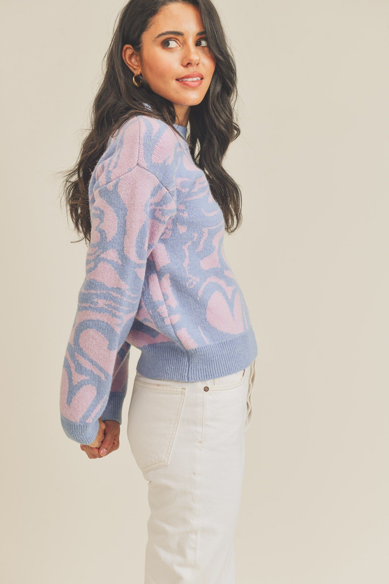 Pink Blue Multi Abstract Heart Knit Sweater sold by Pinkblush product image thumbnail 3