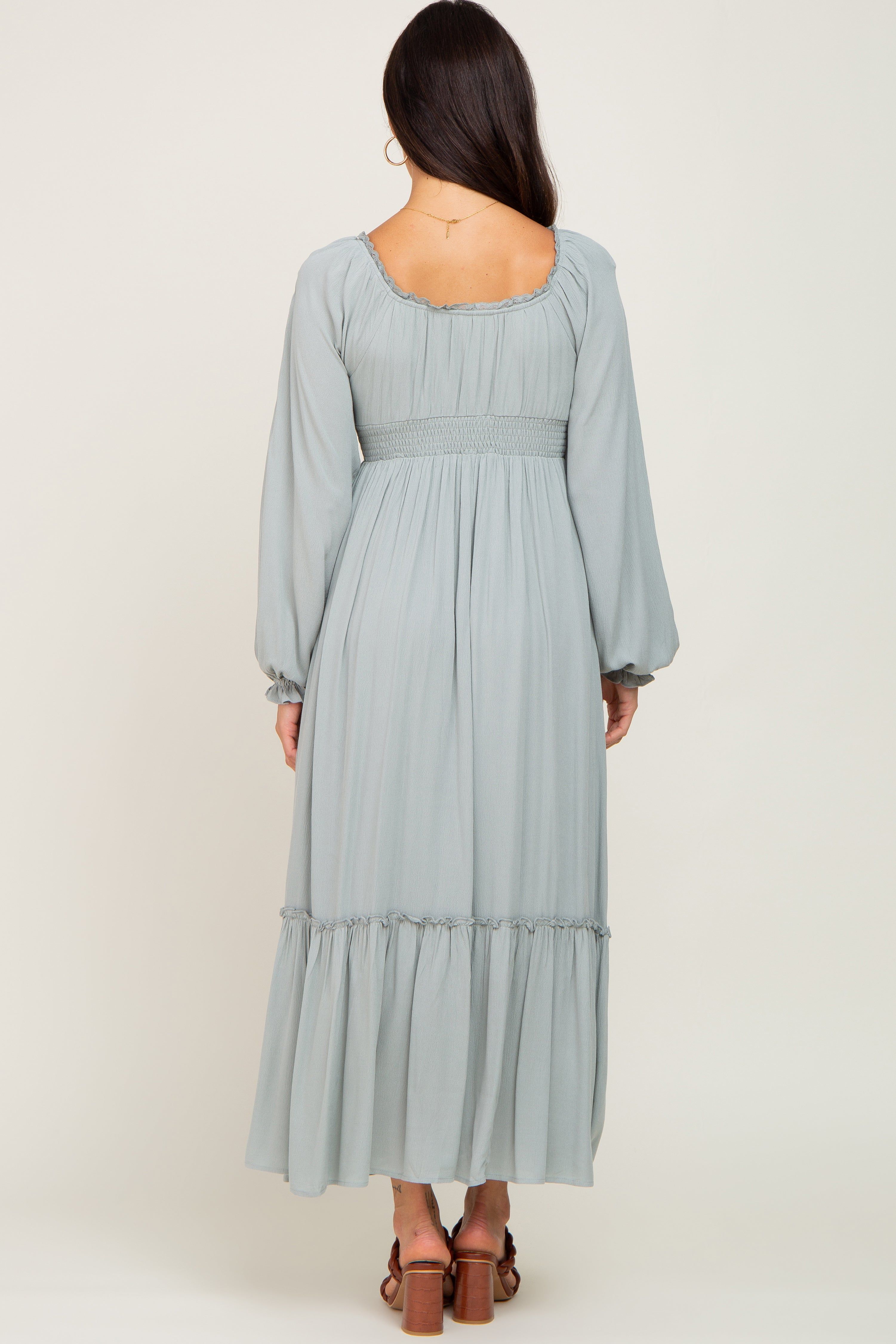 Light Blue Lace Trim Smocked Waist Maxi Dress sold by Pinkblush product image thumbnail 3