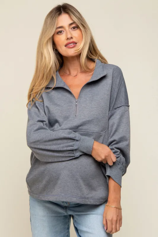 Charcoal Half Zip Maternity Pullover Top sold by Pinkblush