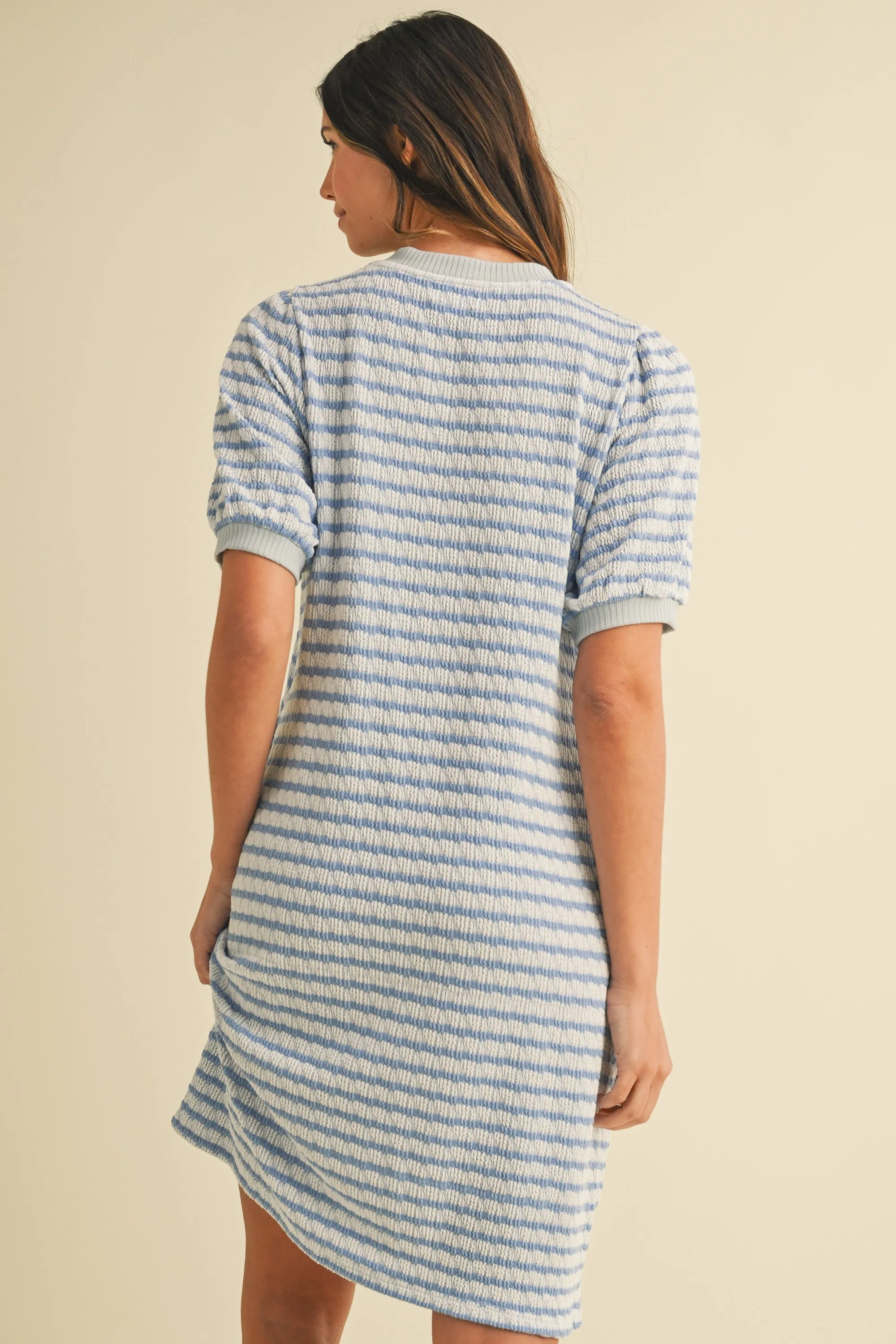 Blue Striped Textured Knit Button Up Dress sold by Pinkblush product image thumbnail 3