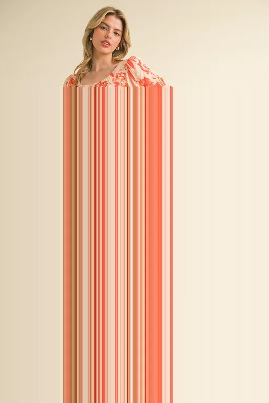 Orange Print Puff Sleeve Square Neck Maxi Dress sold by Pinkblush