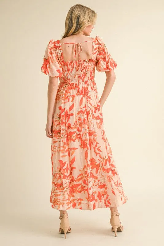 Orange Print Puff Sleeve Square Neck Maxi Dress sold by Pinkblush product image thumbnail 3