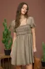 Olive Smocked Puff Sleeve Mini Dress sold by Pinkblush