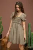 Olive Smocked Puff Sleeve Mini Dress sold by Pinkblush